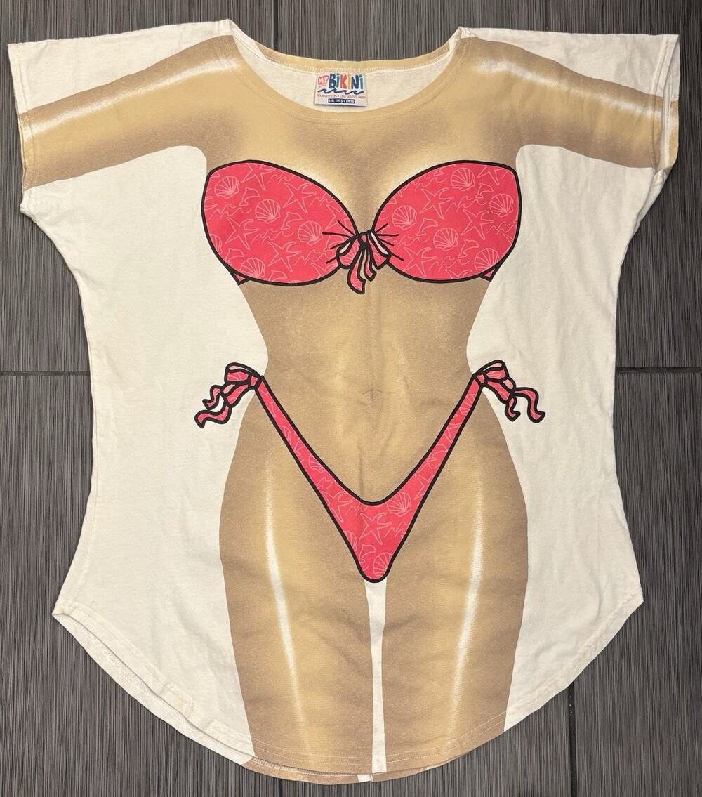 LA Imprints Original Bikini Shirt Cover Up Funny Cover Up for Swimwear Pink OS